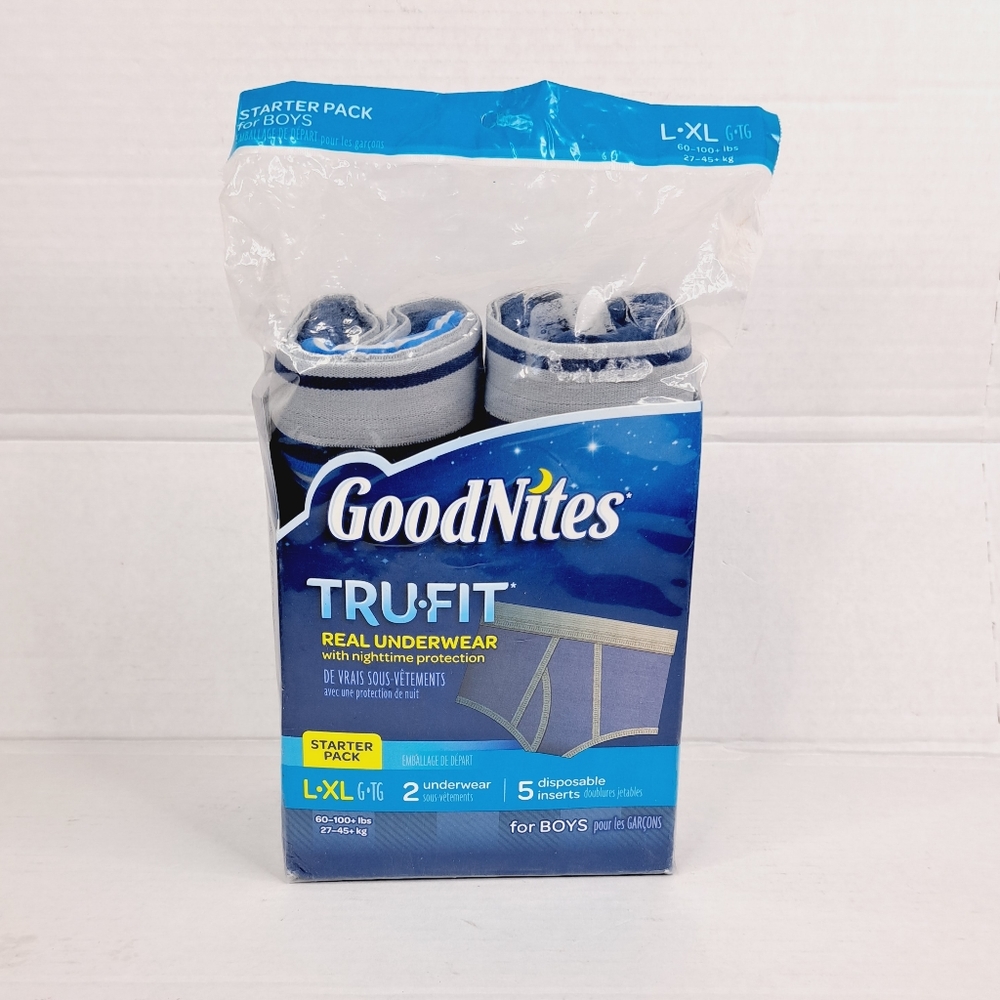 GoodNites Tru-Fit Starter Pack Boys Size L-XL 2 Underwear 5 Disposable Inserts